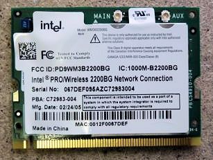 Intel Pro Wireless 2200BG Card PD9WM3B2200BG