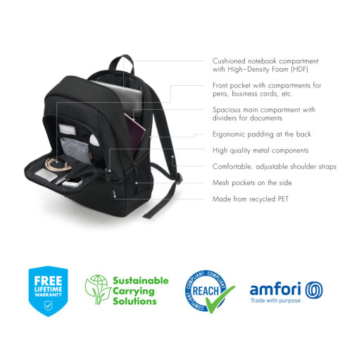 Dicota Eco Backpack BASE 15-17.3", Black